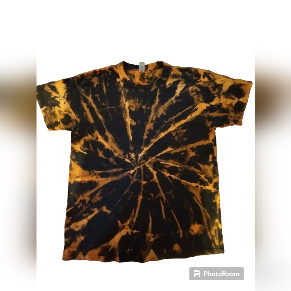 Bleach Spider Spiral Tie Dye Black & Orange Custom T-Shirt Size L